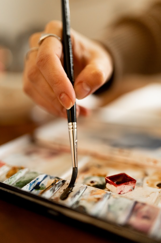 Materiais de aquarela para o workshop