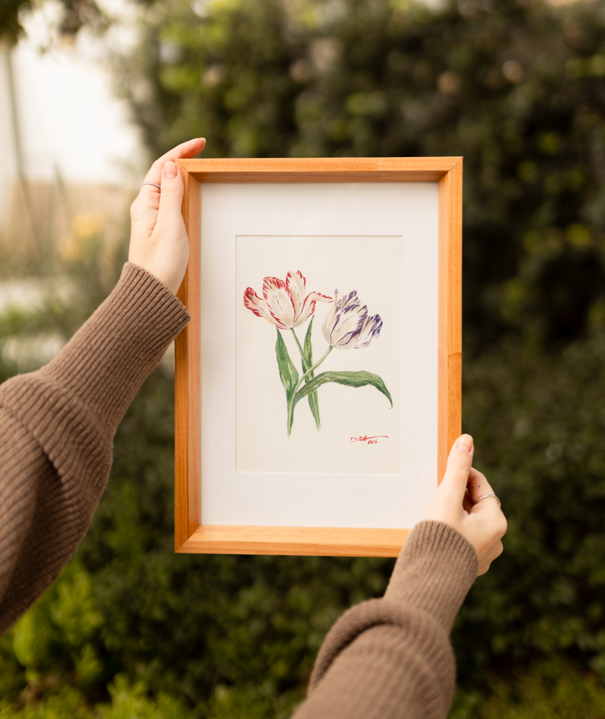 Pintura de tulipas em aquarela do workshop